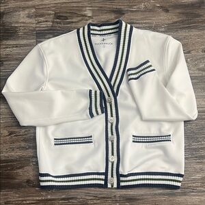 Tuckernuck White and Navy Cardigan Sweater Size
